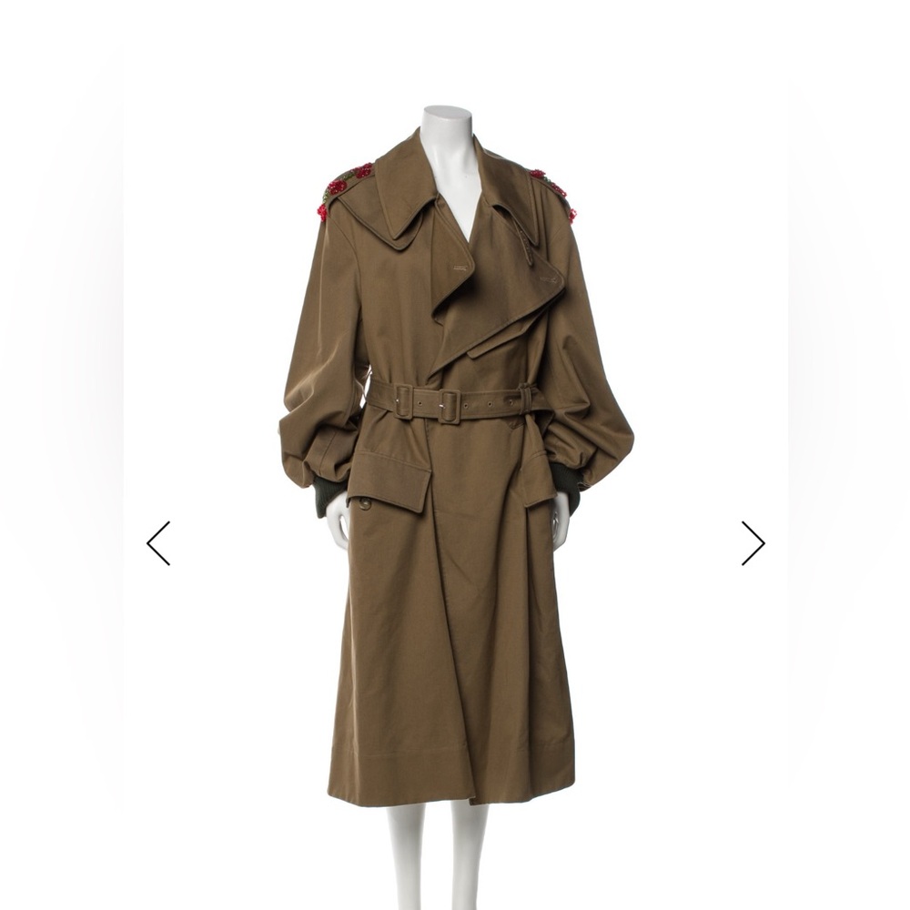 Simone Rocha Spring 23 Beaded Double Buckle Belted Trench Coat in Khahki/ Poppy